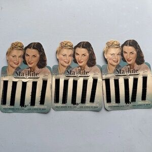LOT OF 3 VINTAGE STA-RITE 30 HAIR PINS BOBBY PINS NEW ON ORIGINAL CARD